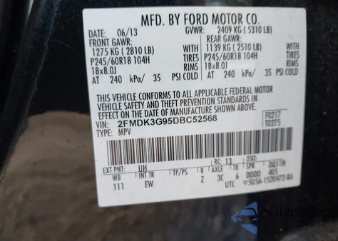 2013 Ford Edge Se z USA, uszkodzony, nr VIN 2FMDK3G95DBC52568